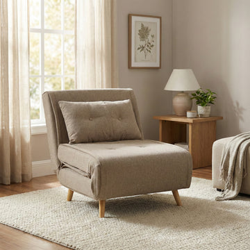 Freya Wheat accent chair bed in chair position, lifestyle setting