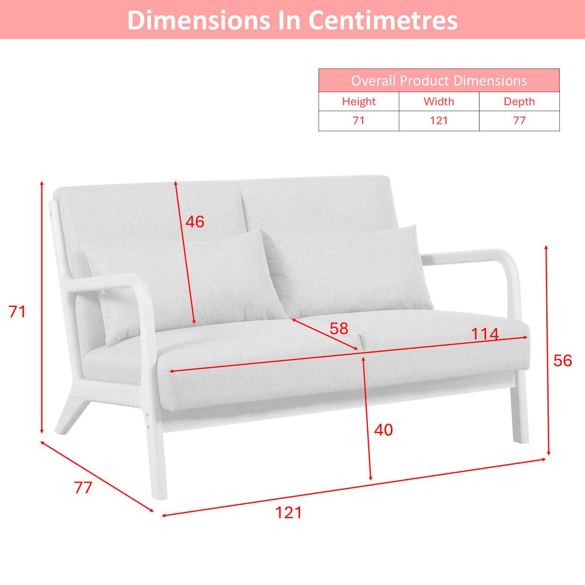 Hadley Stone Linen 2 seater sofa, dimensions