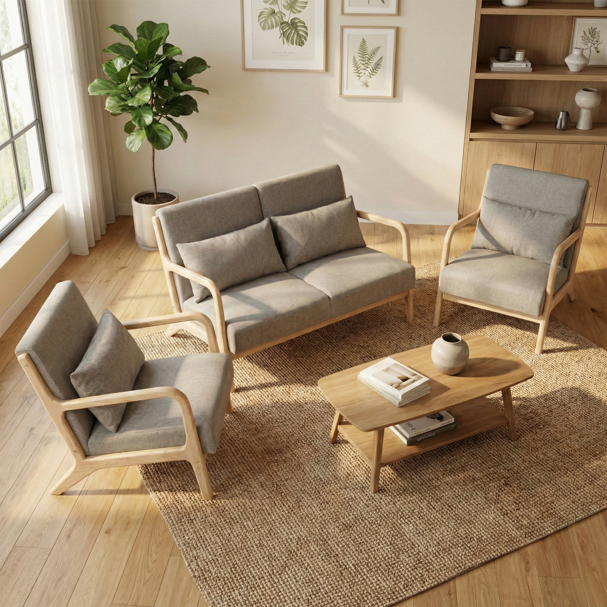 Hadley Stone Linen range, range overhead lifestyle with sofa and separately sold accent chairs
