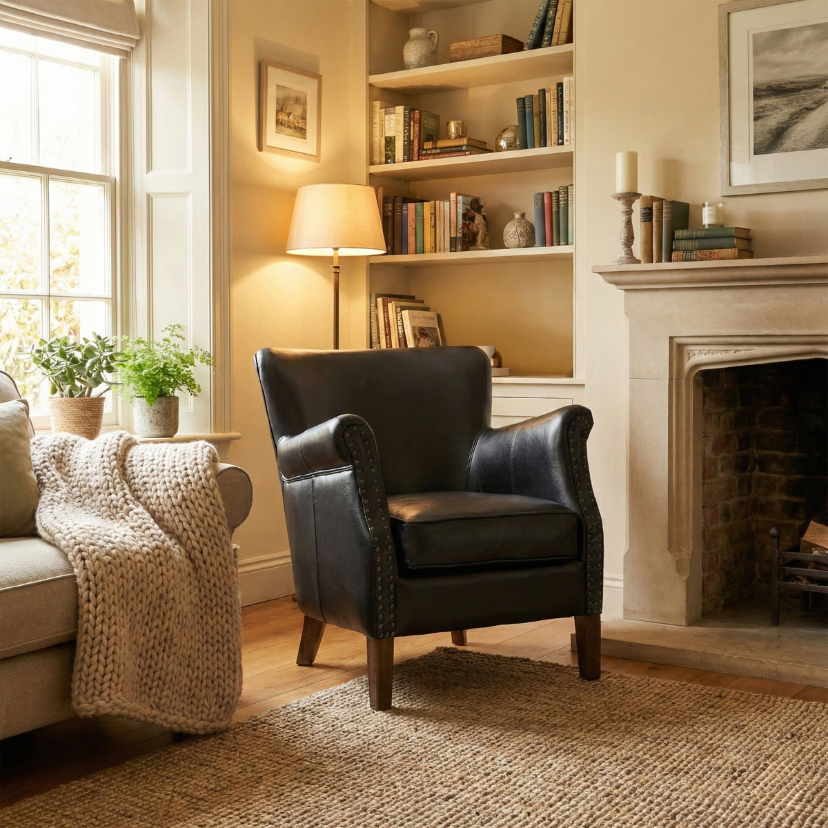 Harlow Black Leather Air armchair, alternate lifestyle