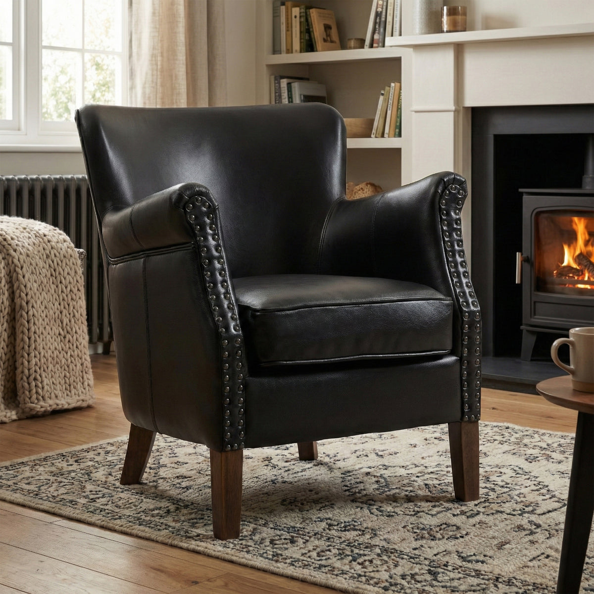 Harlow Black Leather Air armchair, main lifestyle