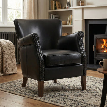Harlow Black Leather Air armchair, main lifestyle