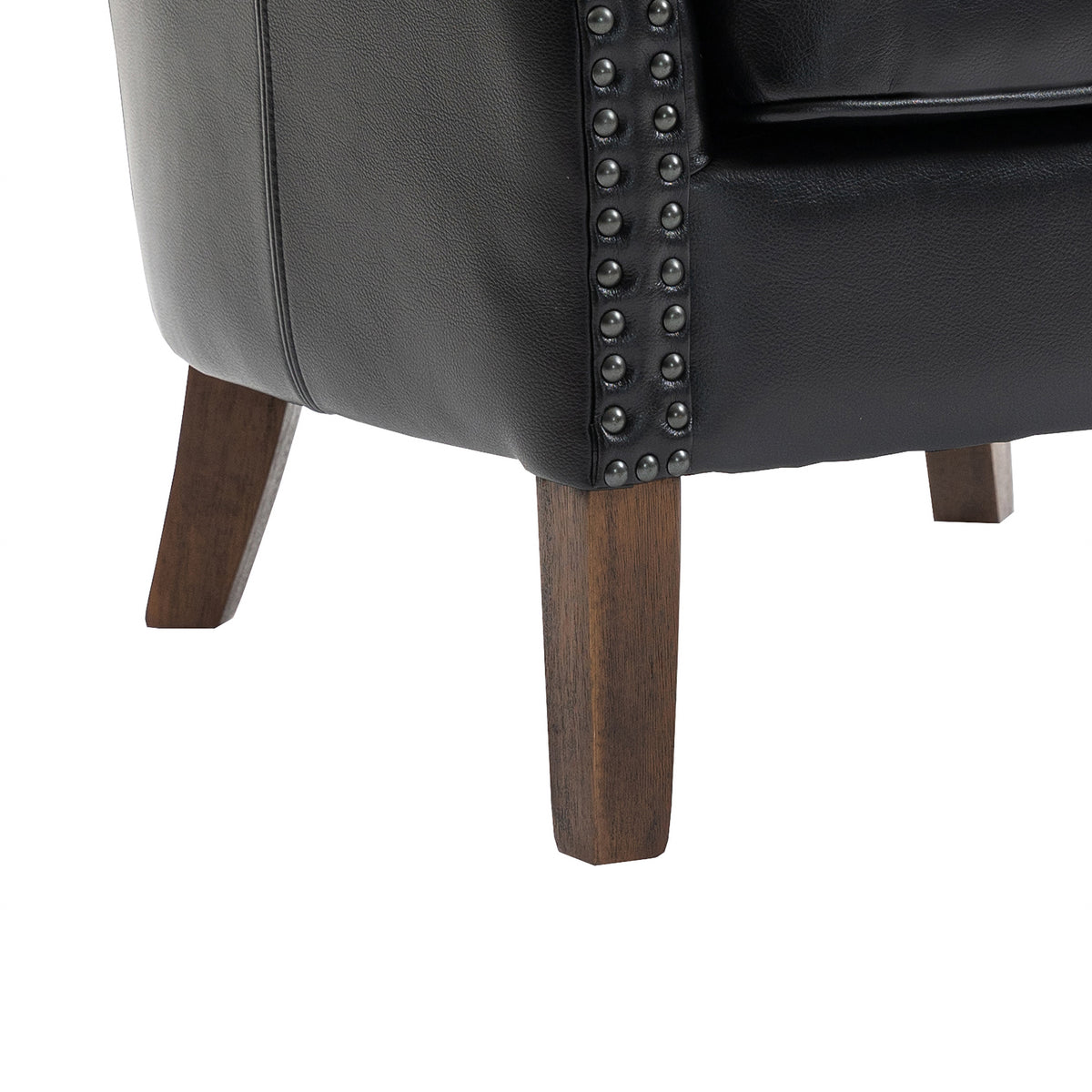 Harlow Black Leather Air armchair, studs and leg detail
