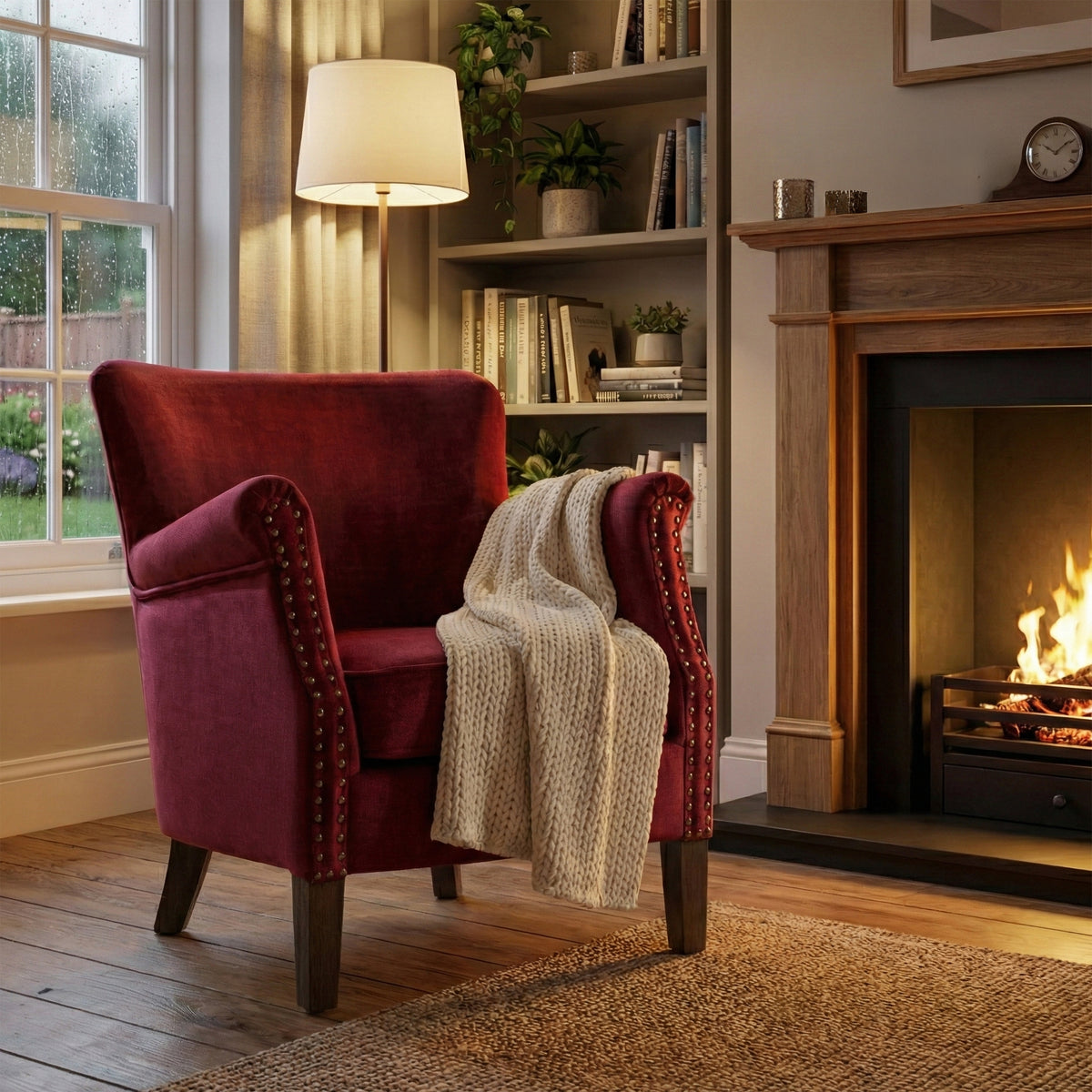Harlow Bordeaux fabric armchair, alternate lifestyle