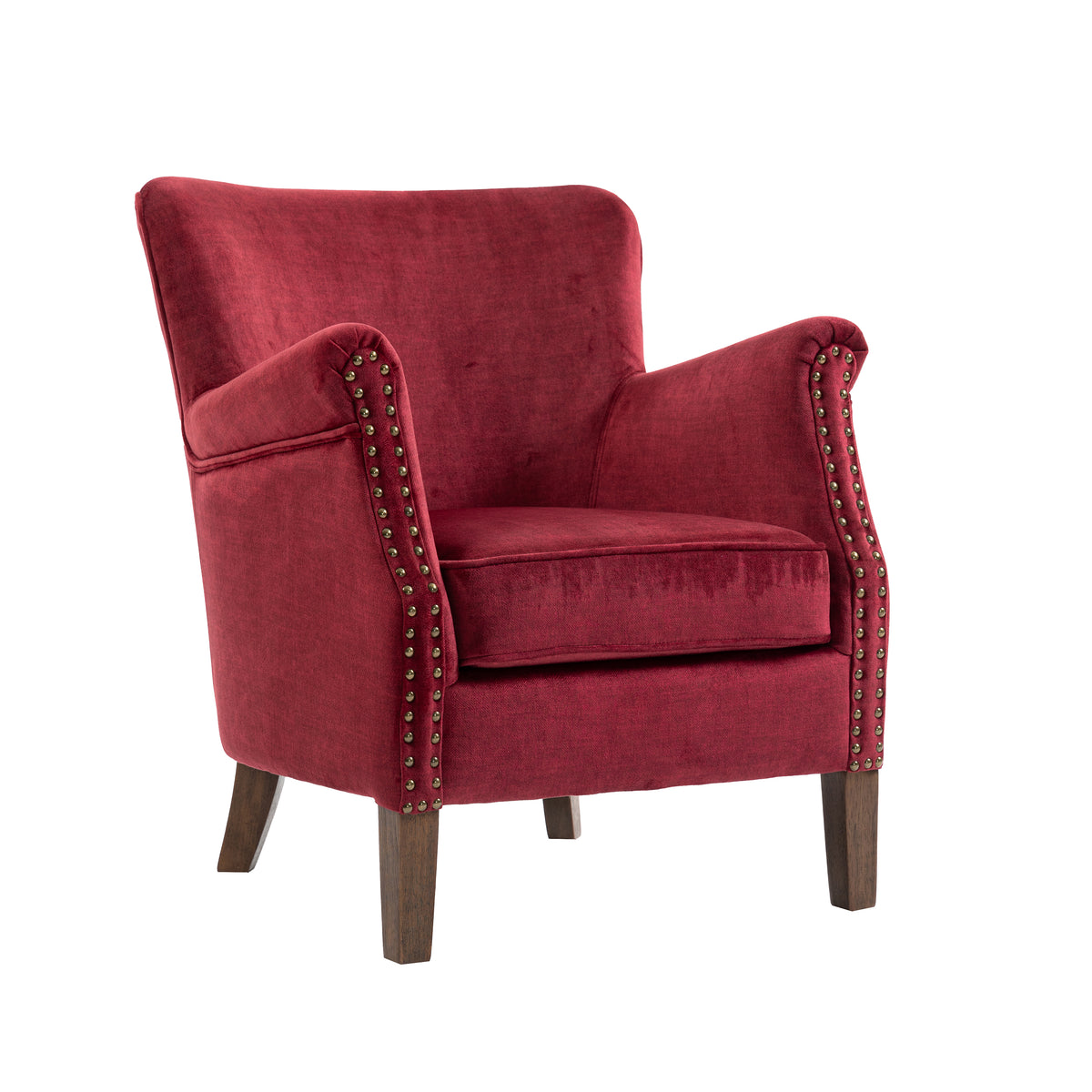 Harlow Bordeaux fabric armchair, angled