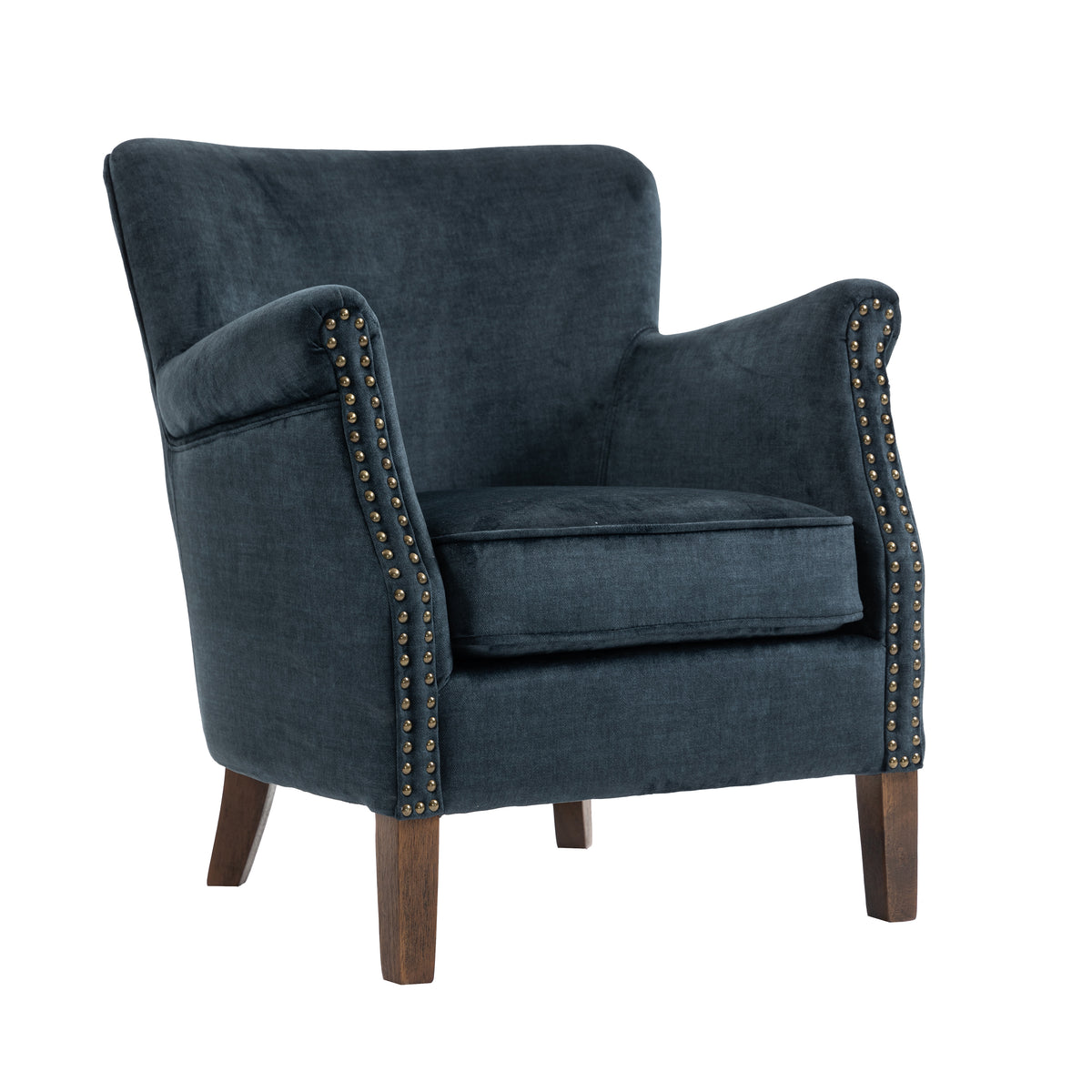 Harlow Deep Ocean fabric armchair, angled