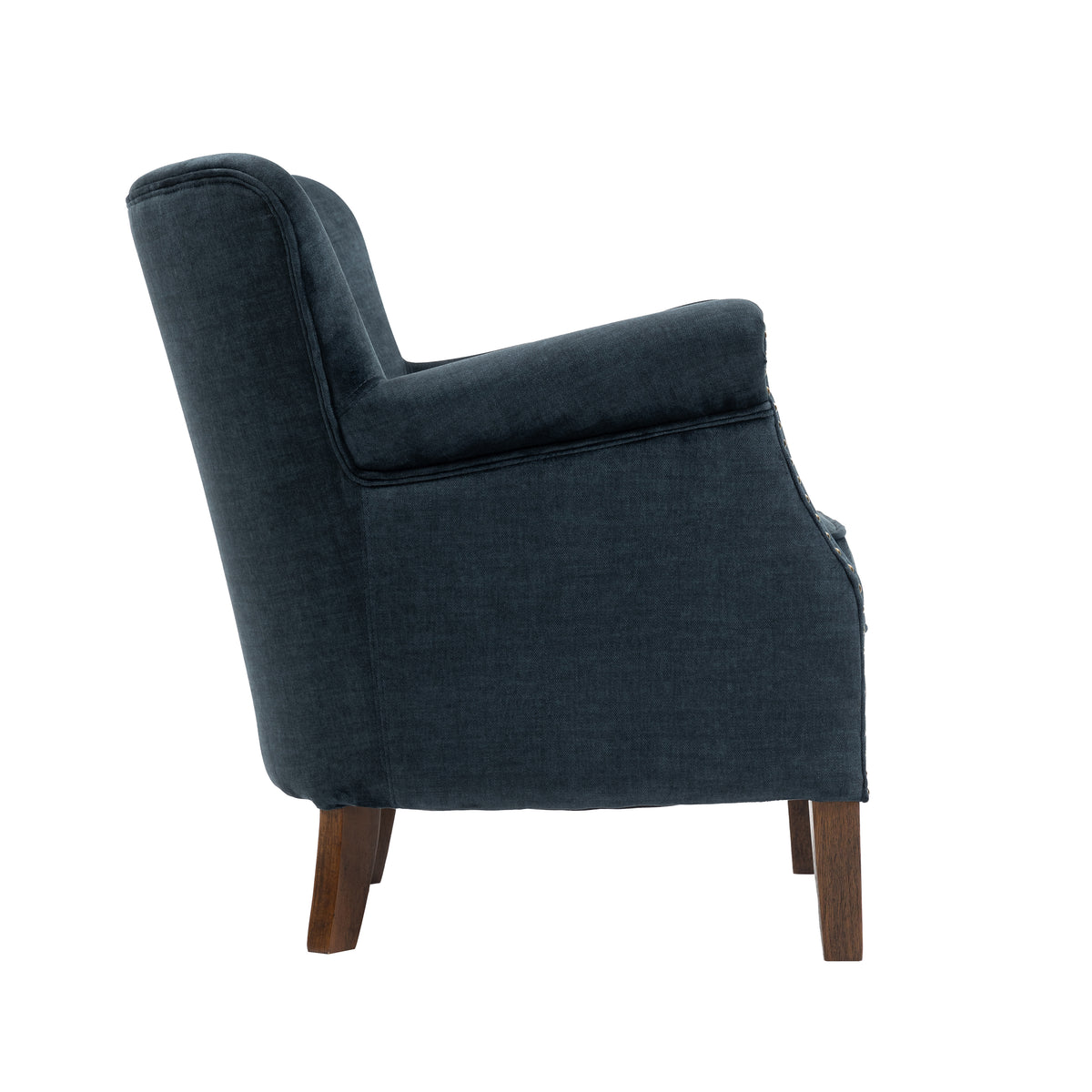 Harlow Deep Ocean fabric armchair, side