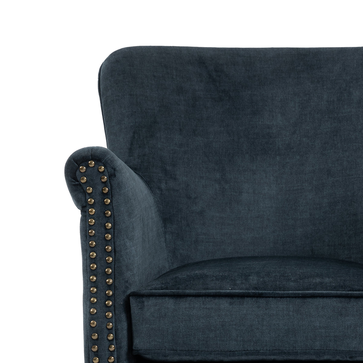 Harlow Deep Ocean fabric armchair, upholstery detail