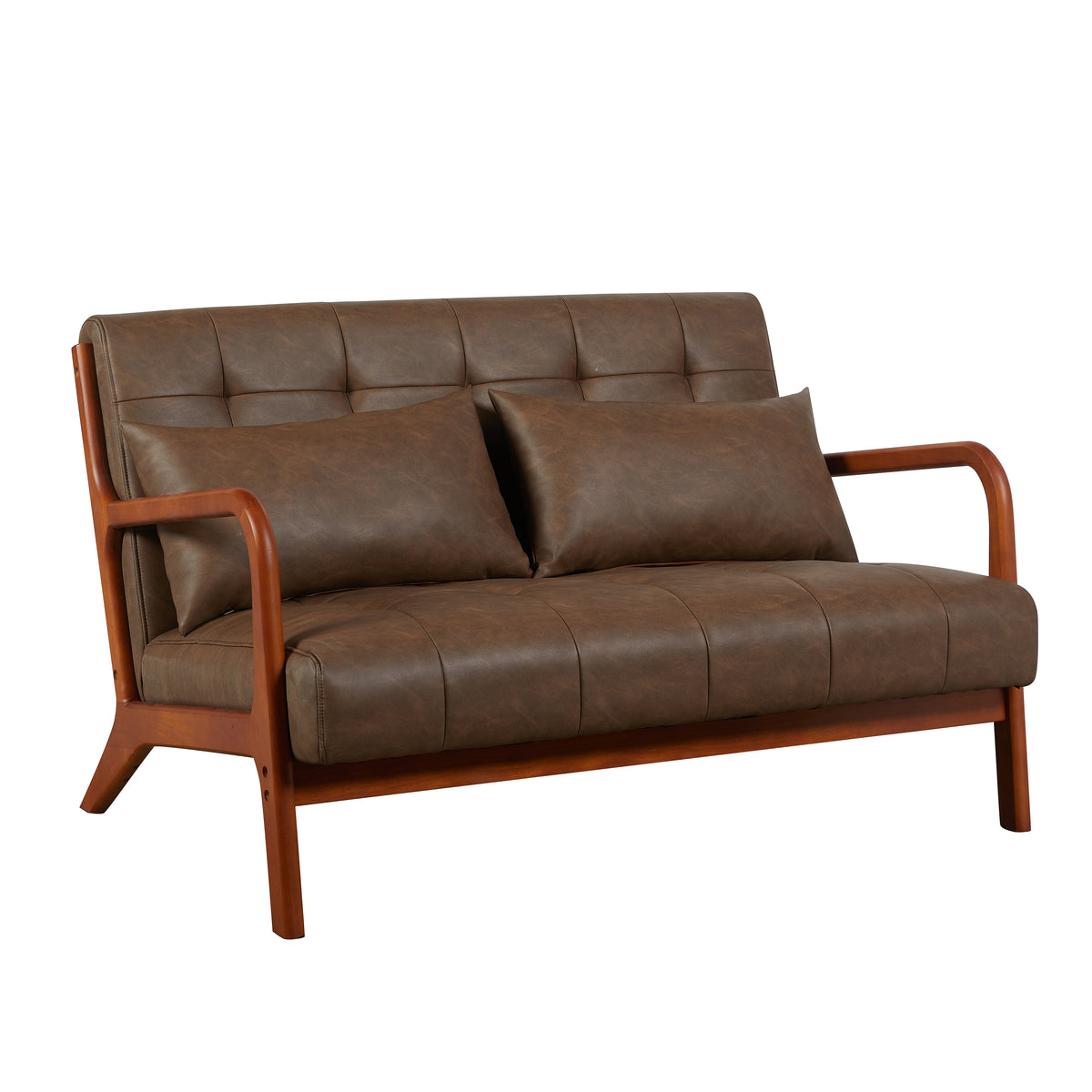 Juniper Brown PU 2 seater sofa, angled