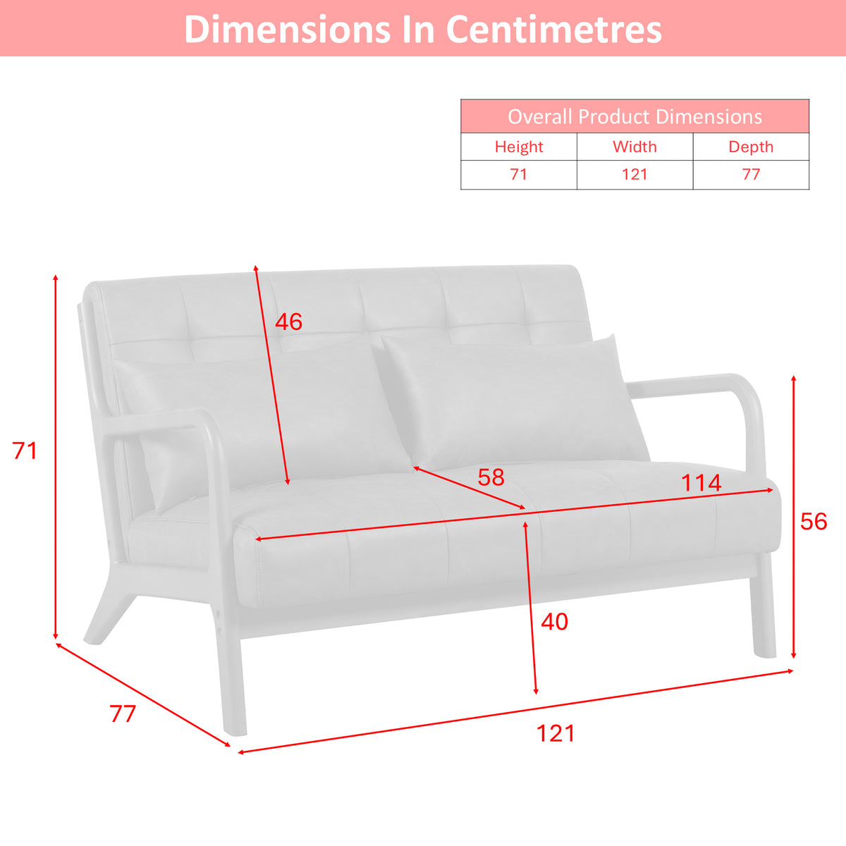 Juniper Brown PU 2 seater sofa, dimensions