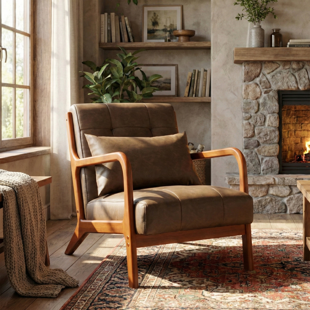 Juniper Brown PU accent chair, main lifestyle