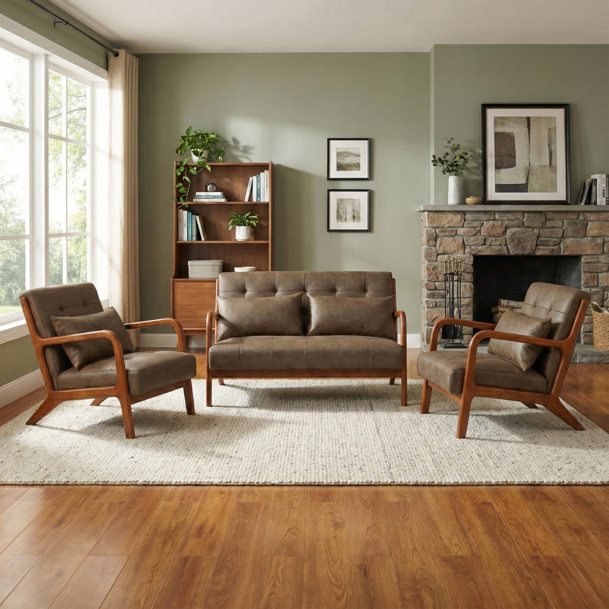 Juniper Brown PU range, lifestyle room with separately sold accent chairs and two-seater sofa