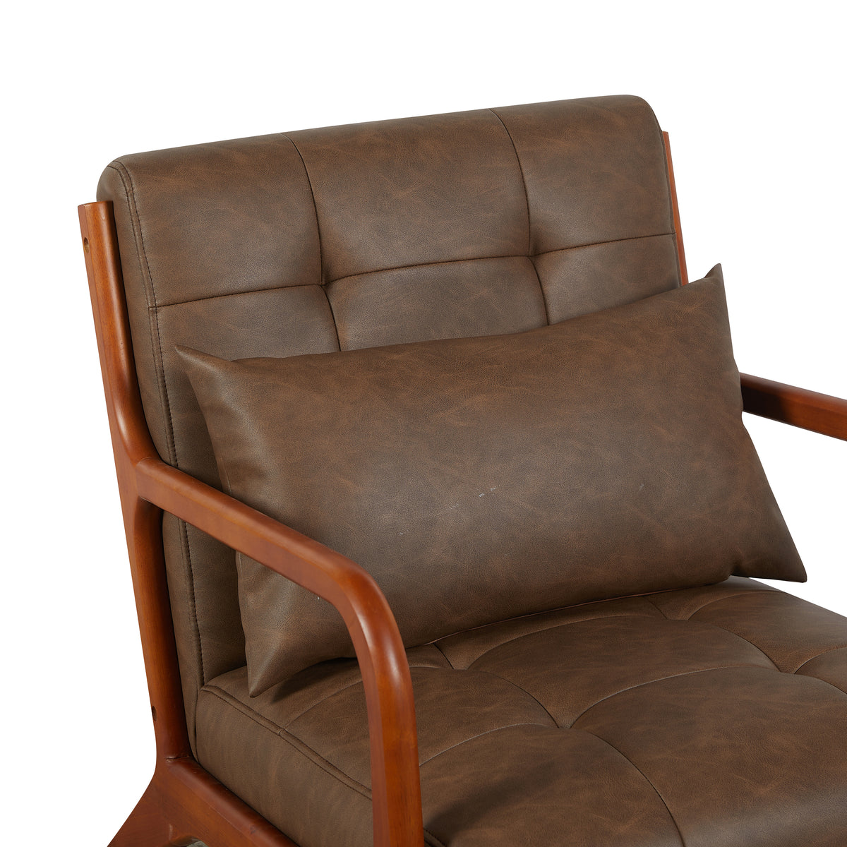 Juniper Brown PU accent chair, upholstery and cushion detail