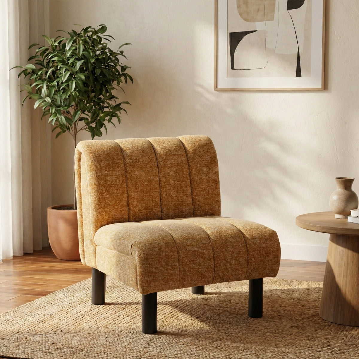Lily Mustard fabric accent chair, main lifestyle