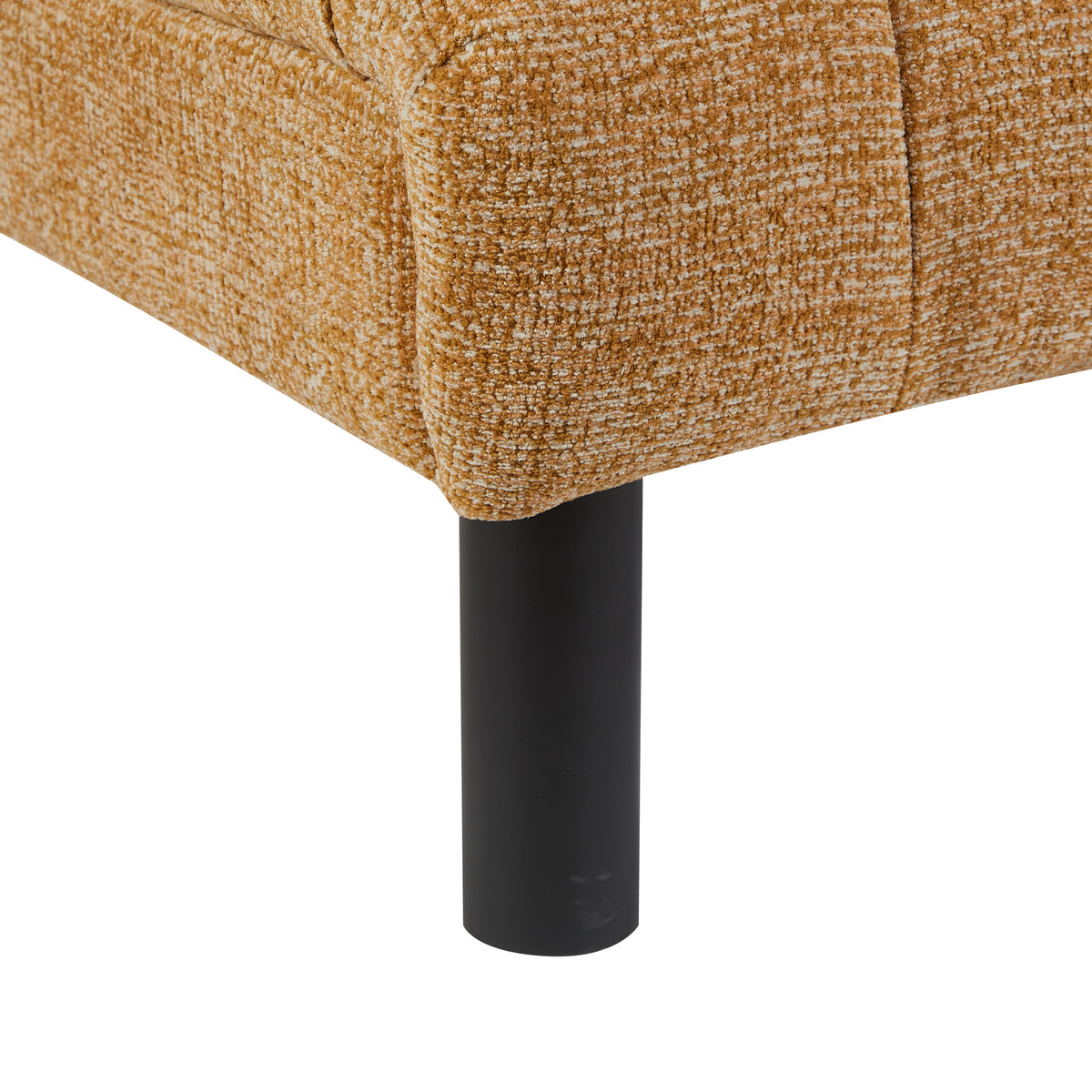 Lily Mustard fabric accent chair, upholstery and leg detail