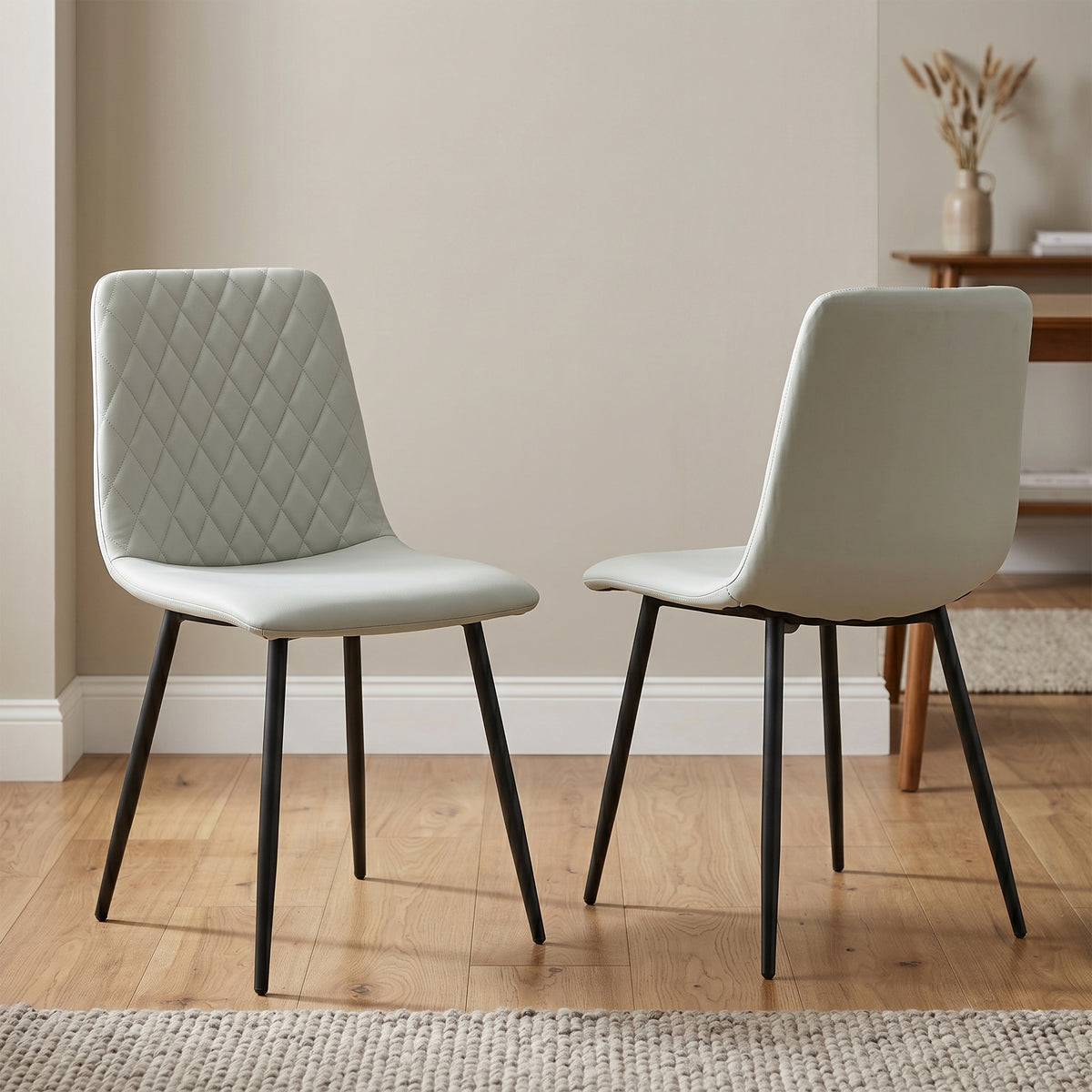 Argenta Light Grey dining chair pair in a room setting