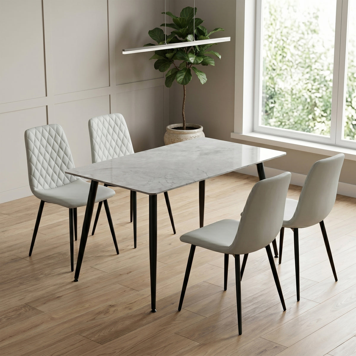 Argenta Light Grey dining chairs around a dining table