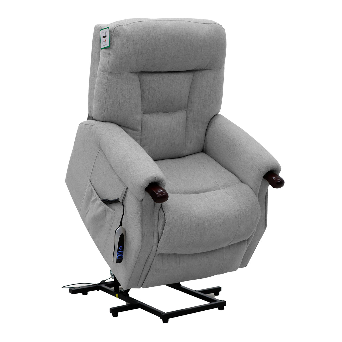 Astoria Silver fabric dual motor lift-and-tilt chair with lift function raised