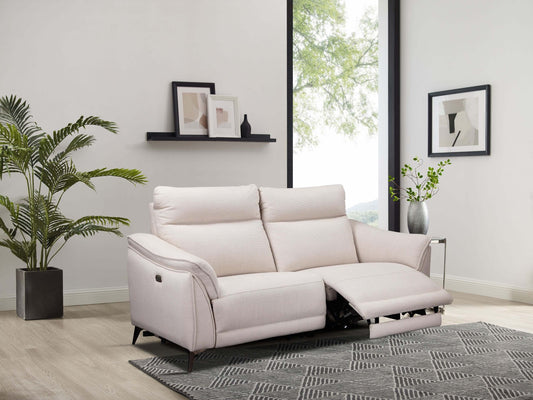 Austin Electric Recliner 3 Seater Fabric Sofa – White