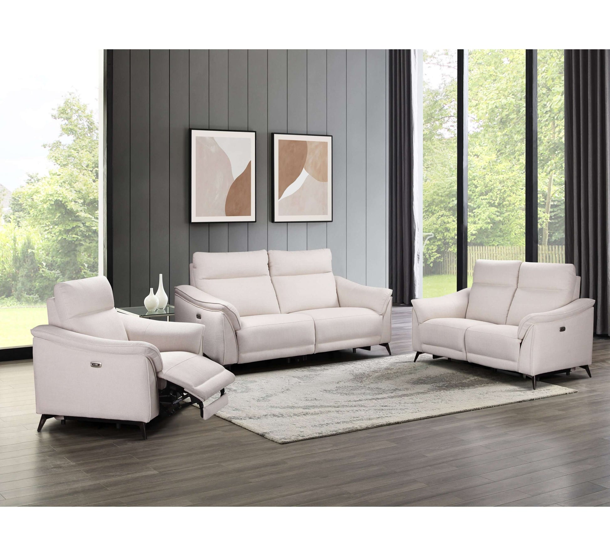 Austin Electric Recliner 3 Seater Fabric Sofa – White