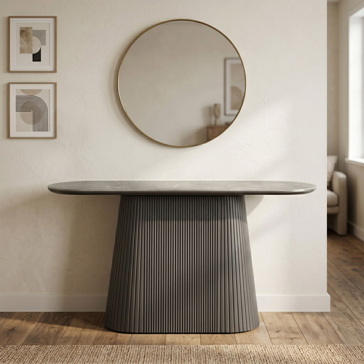 Barletta console table styled below a mirror