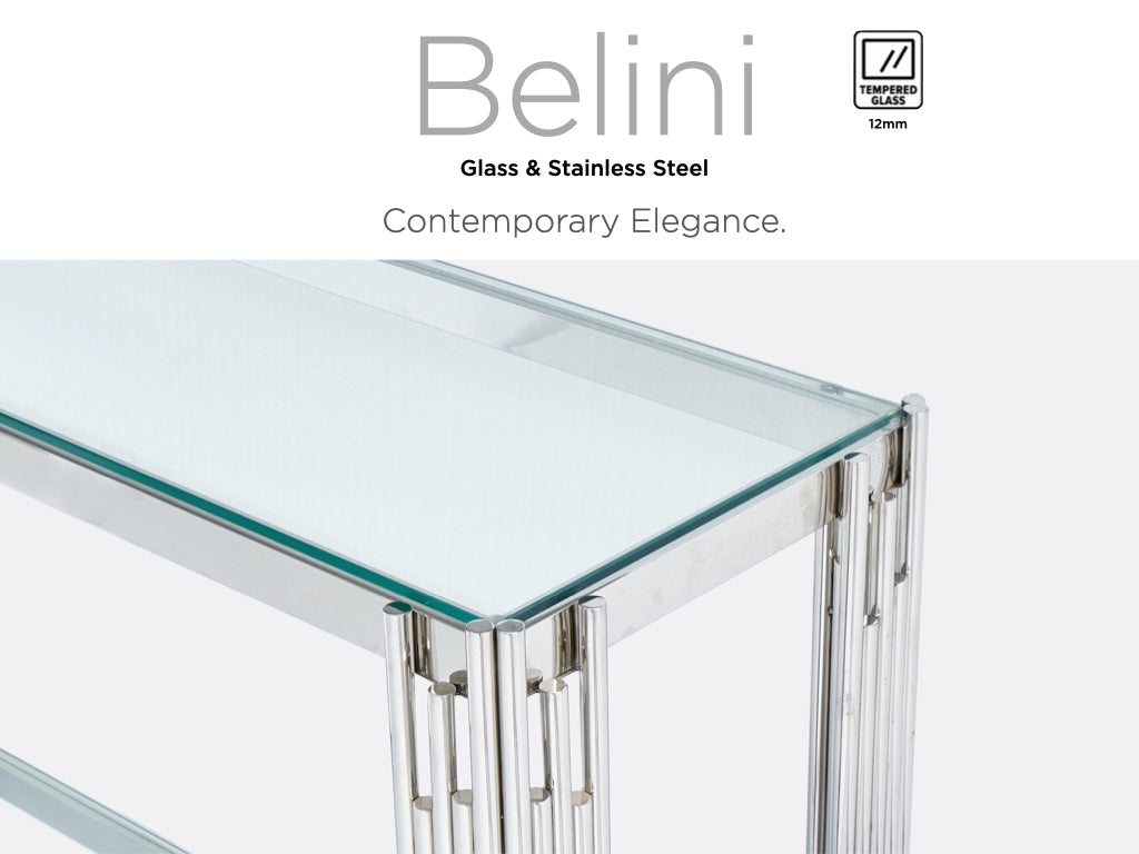 Belini Console Table Glass and Stainless Steel