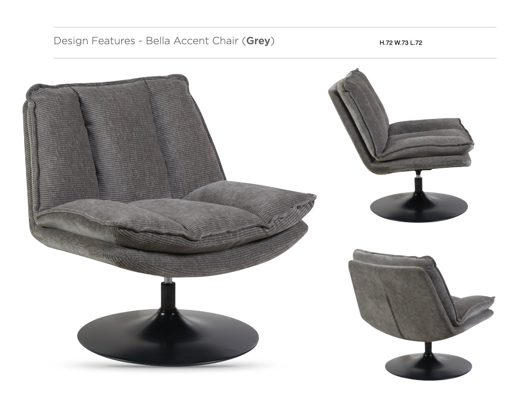 Bella in Grey, accent chair views and design details