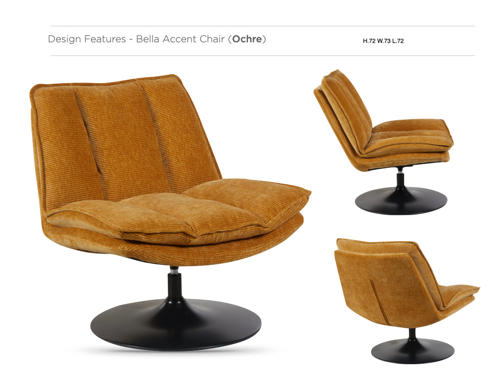 Bella in Ochre, accent chair views and design details