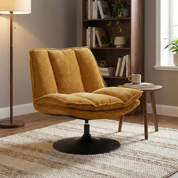 Bella in Ochre, swivel accent chair in a living room
