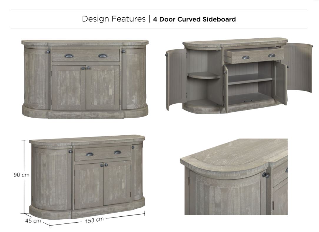 Bordeaux 4 Door Curved Sideboard