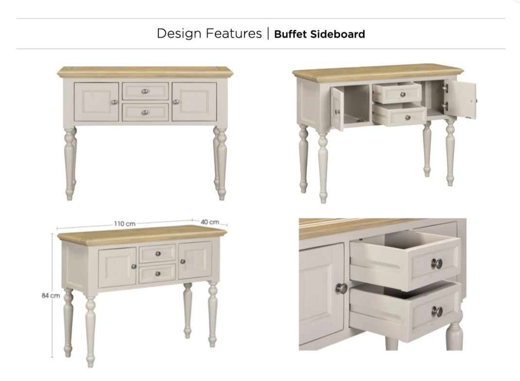 Chateau Pine Buffet Sideboard- Grey