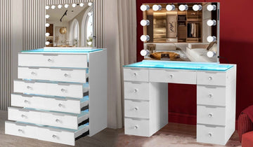 11 Drawer Empire Dresser and 9 Drawer Vanity Table