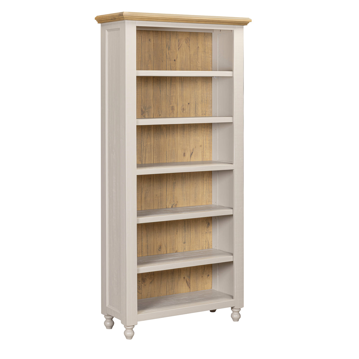 Chateau grey painted large pine bookcase angled view