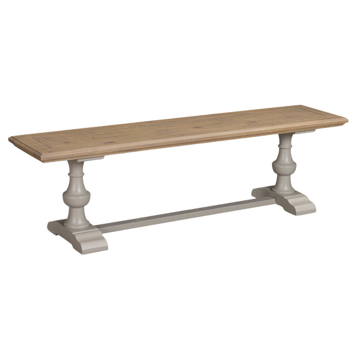 Chateau grey painted pine dining bench angled view