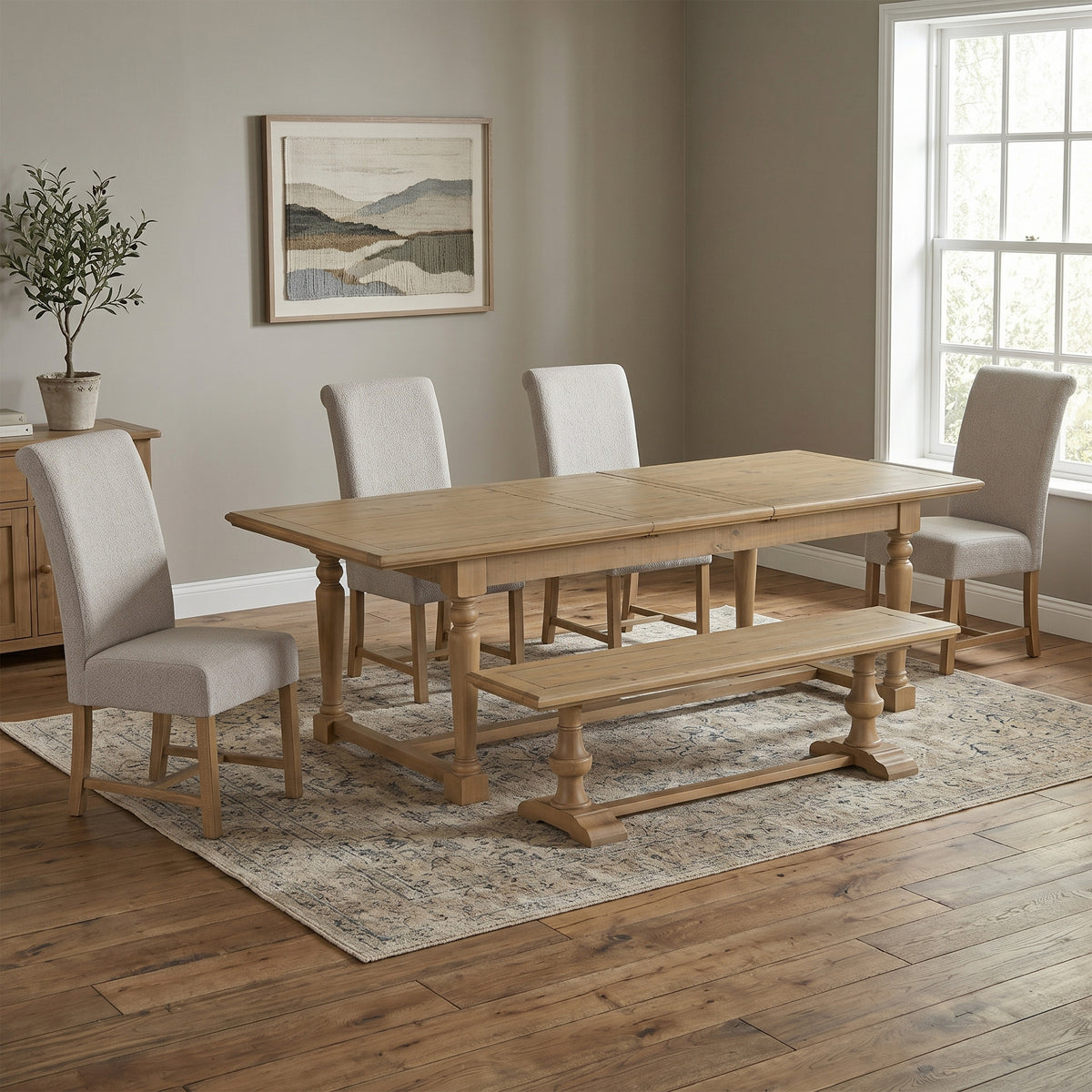 Chateau Rustic Extending Dining Set, complete set alternate room setting