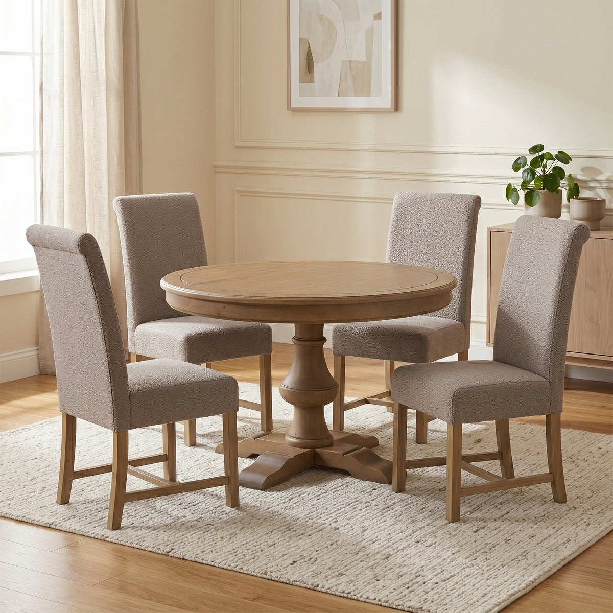 Chateau Rustic Round Dining Set, complete set alternate room setting