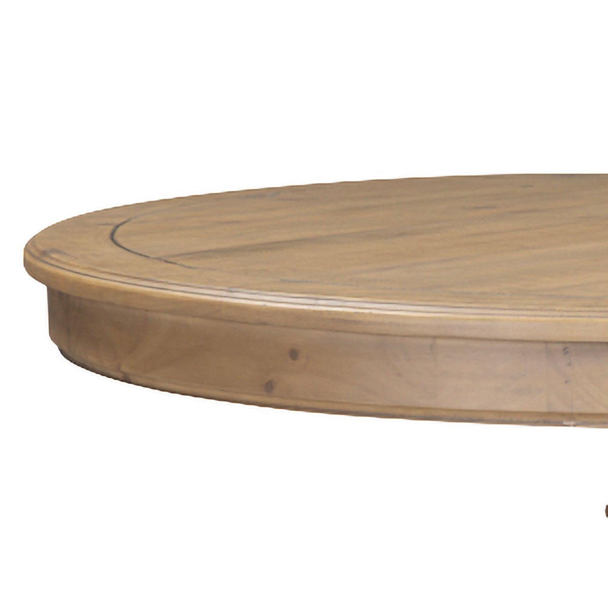 Chateau Rustic Round Pine Dining Table, round tabletop edge detail