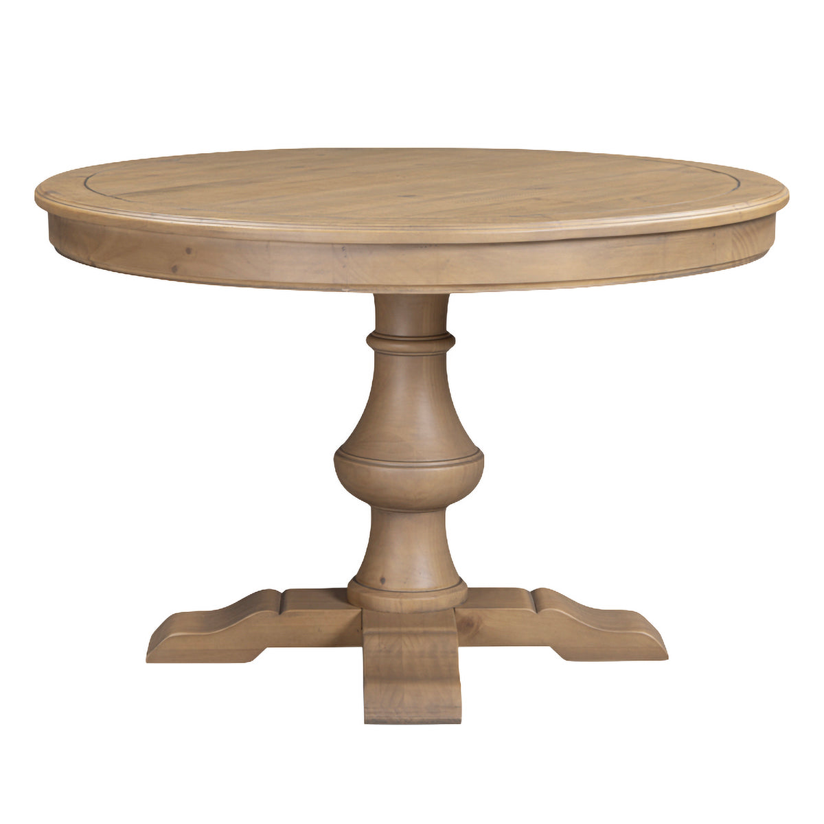 Chateau Rustic Round Pine Dining Table, round table front view