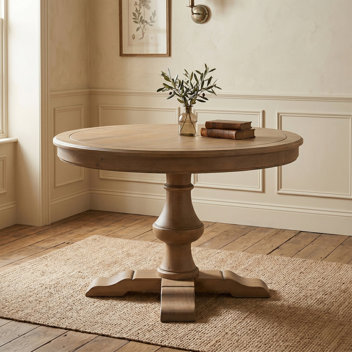 Chateau Rustic Round Pine Dining Table, table-only room setting