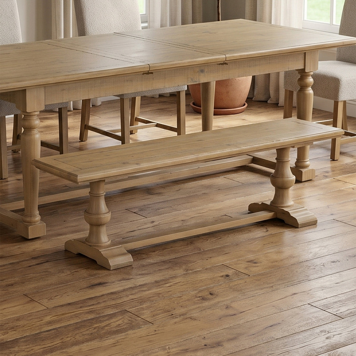 Chateau Rustic Pine Dining Bench, bench room setting