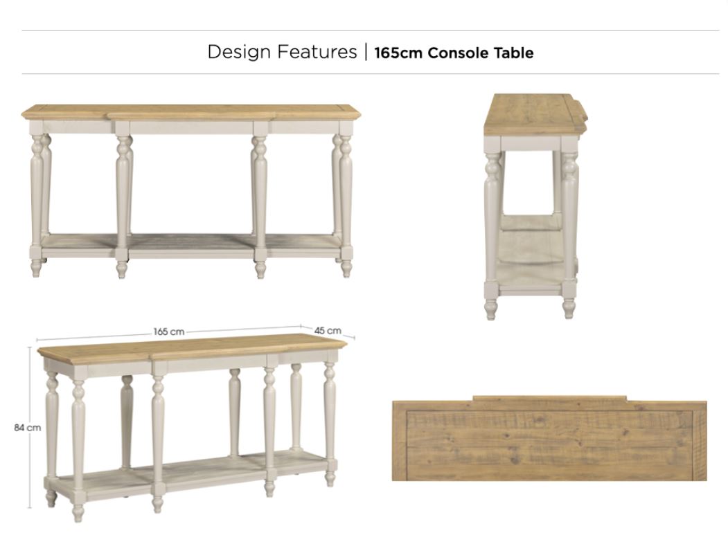 Chateau Pine 165cm Console Table -Grey