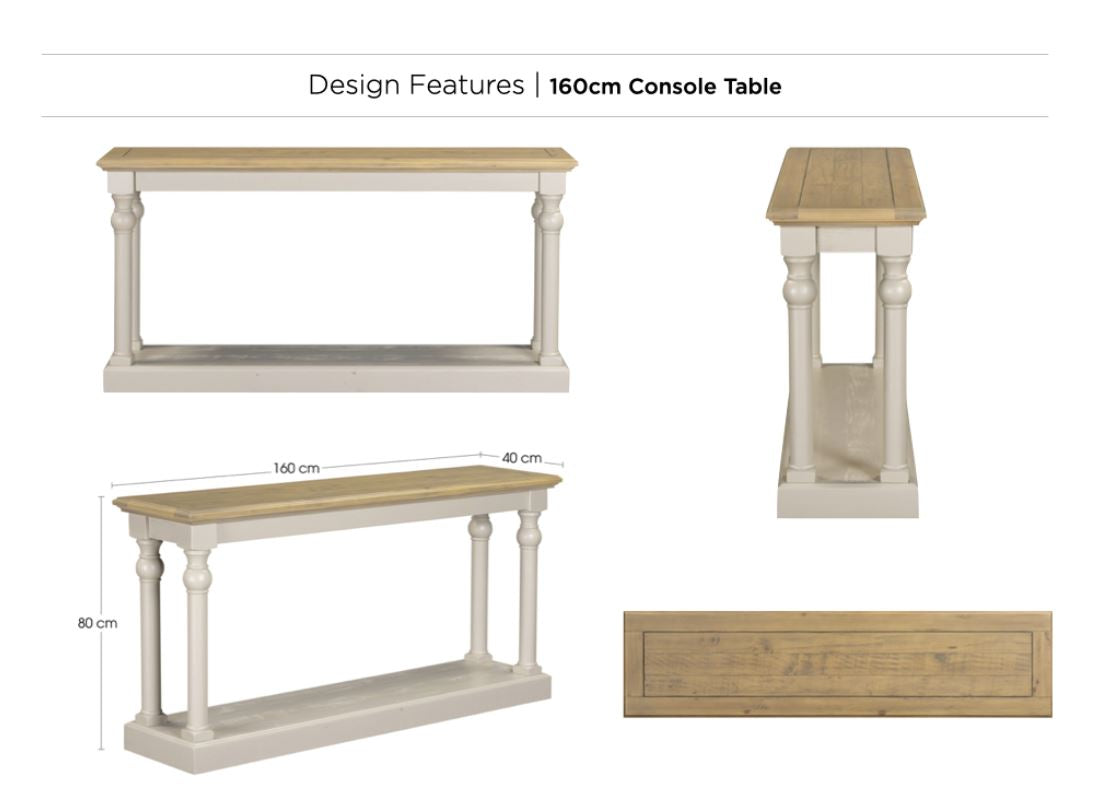 Chateau Pine 160 cm Console Table - Grey