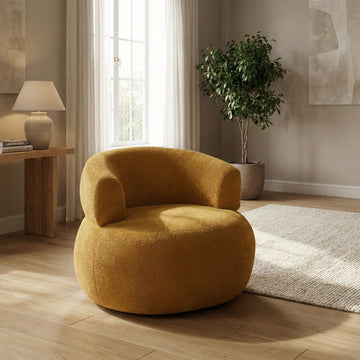 Daisy in Mustard, accent chair in a living room