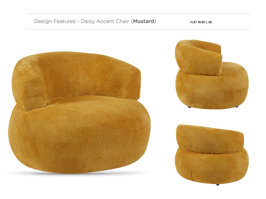 Daisy in Mustard, front side and rear design views