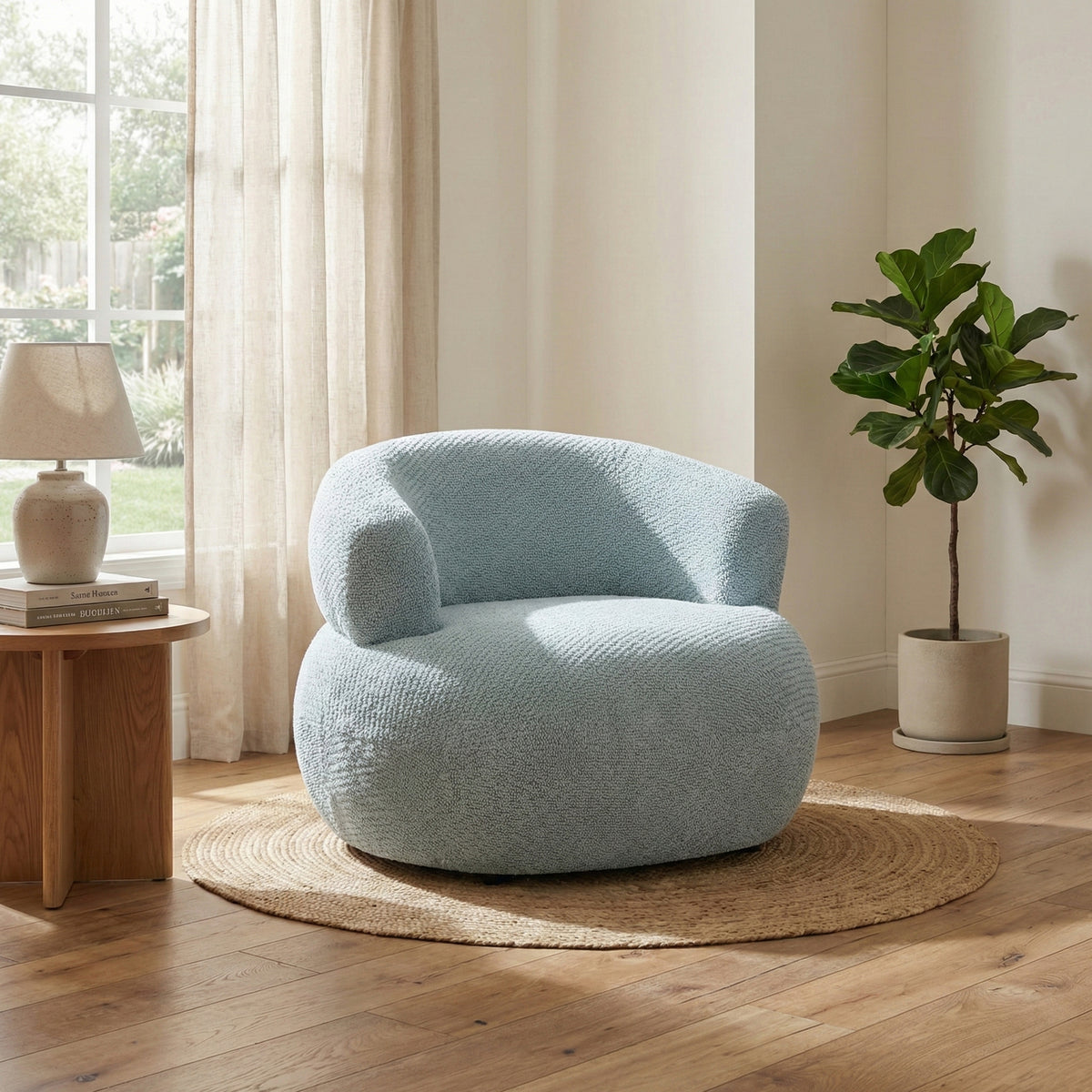 Daisy in Teal, accent chair in another room setting