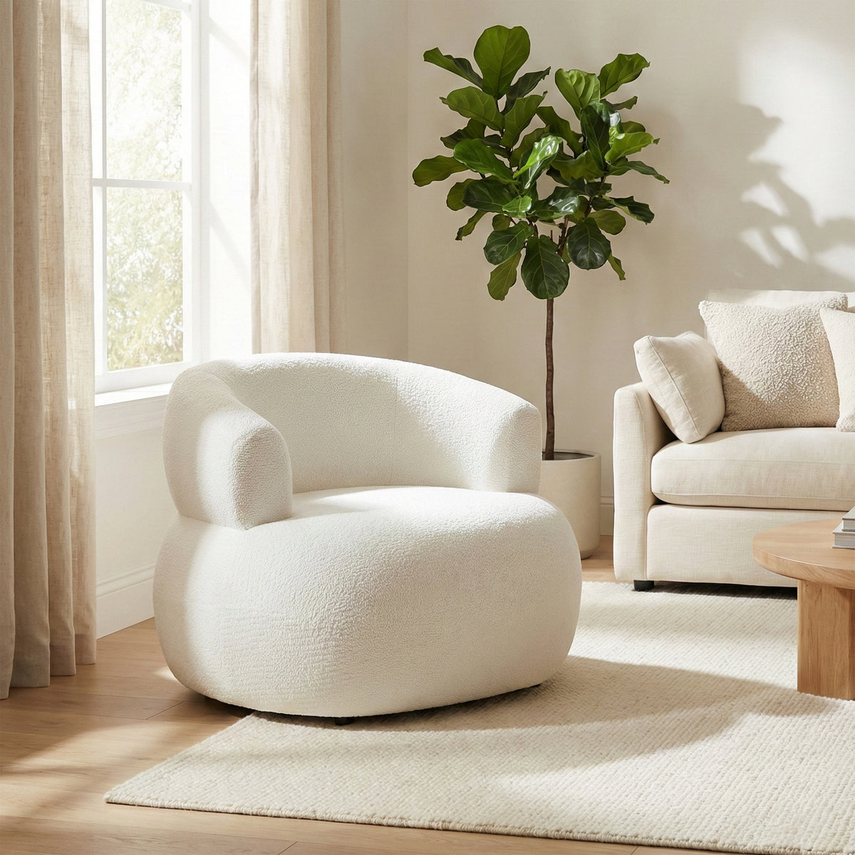 Daisy in White, accent chair in a living room