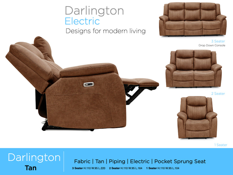 Darlington 2 seater electric recliner sofa in tan, electric collection overview
