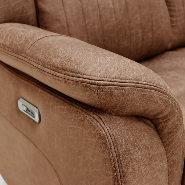 Darlington 2 seater electric recliner sofa in tan, padded armrest and controls