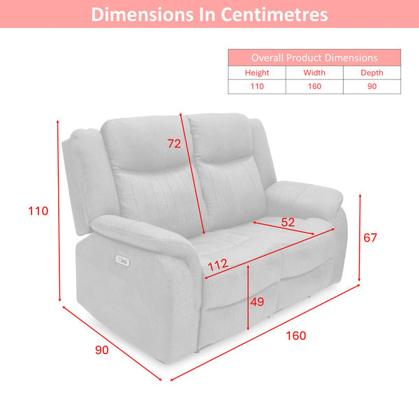 Darlington 2 seater electric recliner sofa in tan, two seater dimensions