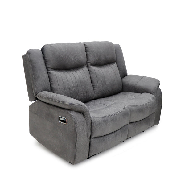 Darlington 2 seater manual recliner sofa in grey, angled upright